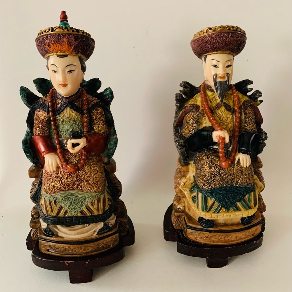 Vintage Chinese Emporer & Empress Heavy Reading Figurines 9 Inch